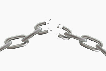 Obraz premium silver broken realistic metal chain on white