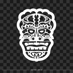 Polynesian mask from patterns. The contour of the face or mask of a warrior. Template for print, t-shirt or tattoo. Vector illustration.
