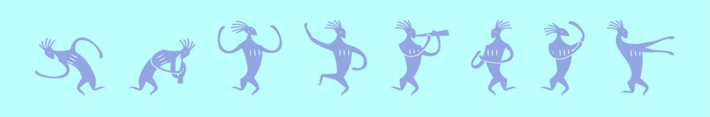 set of kokopelli cartoon icon design template with various models. vector illustration isolated on blue background