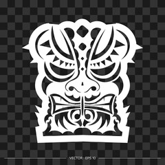 Polynesia mask from patterns. The contour of the face or mask of a warrior. Polynesian, Hawaiian or Maori patterns. Template for print, t-shirt or tattoo. Vector