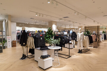 Clothes rack in shopping center