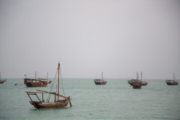 traditional middle east boats on the sea