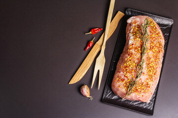 rosemary and flakes spices on the ceramic stand