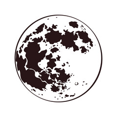 Full moon. Vector hand drawn illustration. Dark tattoo design. Black on a white background. Space theme