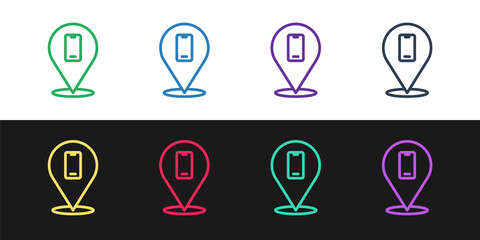 Set line Phone repair service icon isolated on black and white background. Adjusting, service, setting, maintenance, repair, fixing. Vector.