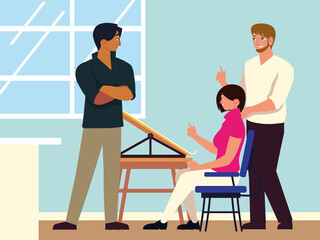 teamwork woman and men at work on design project