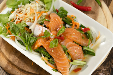 Salmon Spicy Salad closeup ready to eat
