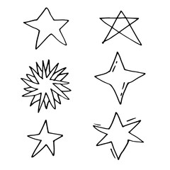 Hand drawn stars set. Star doodles collection on white background.