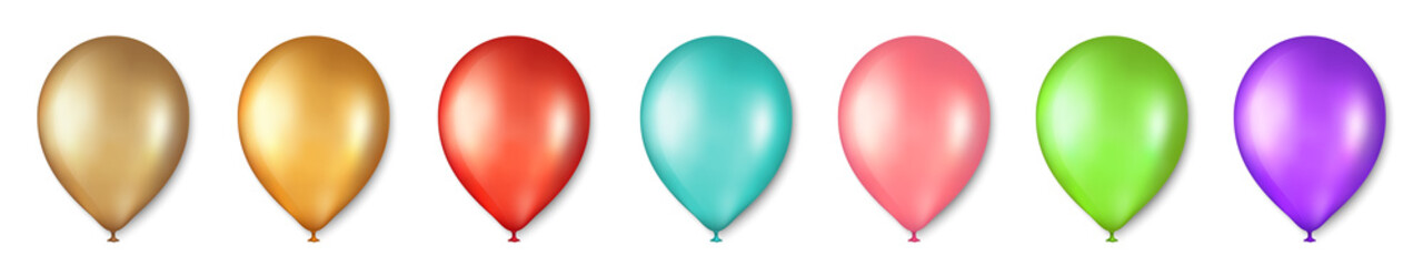 Balloon vector set. Birthday balloons for celebration, party, and wedding. Celebrate Anniversary, Helium gold ballon. Festival romantic decorations. Realistic birthday party elements. Vector