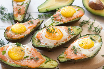 Avocado stuffed with smoked salmon and egg

