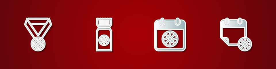 Set Basketball medal, game ticket, on sport calendar and icon. Vector.
