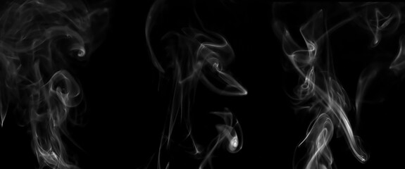 collection swirling movement of white smoke group, abstract line Isolated on black background