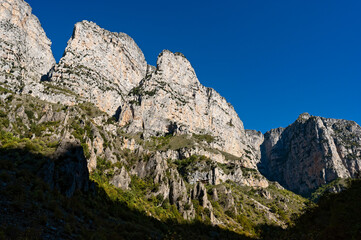 Landscape at the Vikos Gorge, listed as the deepest gorge in the world by the Guinness Book of Records, in Epirus, Greece