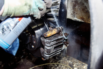 Lubricating the brake caliper with a spray can
