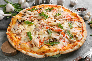 Tasty pizza on grey background