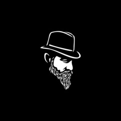 Beard man face with hat. Photo props. Vector illustration