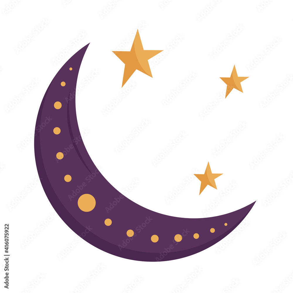 Sticker crescent moon and stars esoteric isolated icon vector illustration design