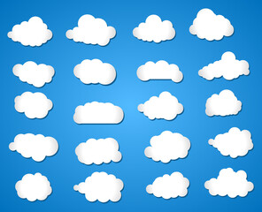 White Clouds Collection On Blue Background. Design Elements. Jpeg illustration