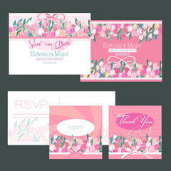 Wedding invitation card in pastel colors with white tulips