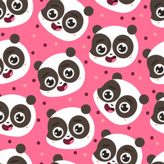 Cute panda face vector cartoon seamless pattern background for wallpaper, wrapping, packing, and backdrop.