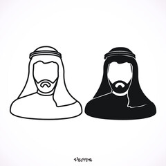 Arabic man in traditional muslim hat, vector avatar