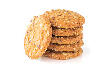 oatmeal cookies with different seeds isolated on white background