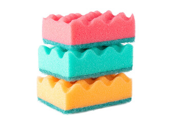 multicolored sponges for washing dishes isolated on white background