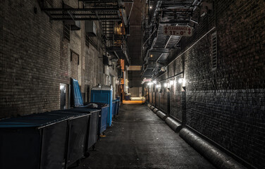 Dark empty alley at night, Chicago