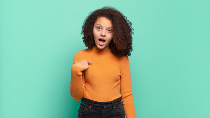 looking shocked and surprised with mouth wide open, pointing to self