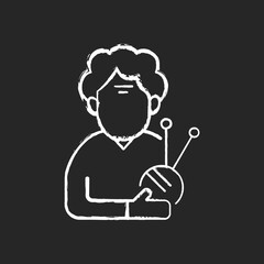 Elderly woman chalk white icon on black background. Old female pensioner. 60-65 years old. Facial aging. Wrinkles, dullness. Disease conditions in elderly. Isolated vector chalkboard illustration