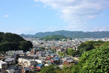 Fototapeta premium Aerial city landscape from Himeji Castle (Himejijo) in Hyogo prefecture, Japan - 姫路城からの眺望 兵庫県 姫路市 日本