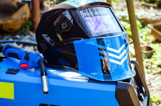 Modern welding machine with a helmet
