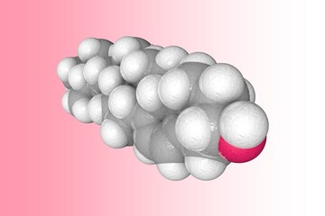 Molecular structure of ergosterol or provitamin D2. Atoms are represented as spheres with conventional color coding: carbon (grey), oxygen (red), hydrogen (white). 3d illustration