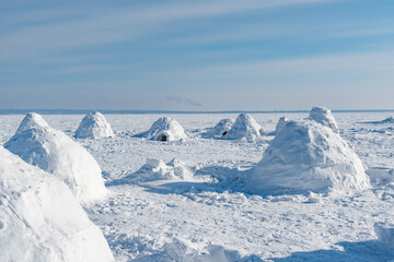 Winter dwelling of Eskimos. Igloo. Eskimos village.