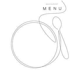 Menu restaurant background, plate and spoon vector illustration