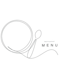 Menu restaurant background, plate and spoon vector illustration