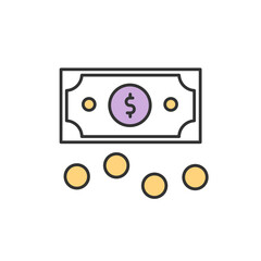 Personal funds RGB color icon. Making financial contribution. Money investment. Economic unit. Payment for goods and services. Money, currency, cash. Debts repayment. Isolated vector illustration