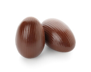 Chocolate Easter eggs on white background
