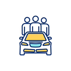 Ride sharing RGB color icon. Carpooling. Sharing vehicle with other passengers. One-way transportation. Ecological and economical decision. Using personal vehicles. Isolated vector illustration