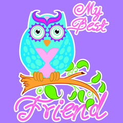 Illustration vector cute Owl with background for fashion design