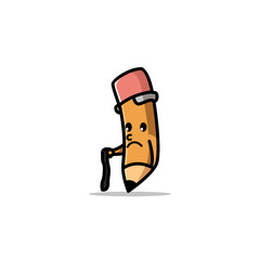 Cute Old Pencil Vector Illustration Mascot Design Character.