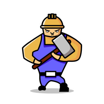 Builder Character Cartoon Character Mascot Design Illustration Vector.