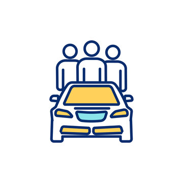 recommend clip art: Ride sharing RGB color icon. Carpooling. Sharing vehicle with other passengers. One-way transportation. Ecological and economical decision. Using personal vehicles. Isolated vector illustration