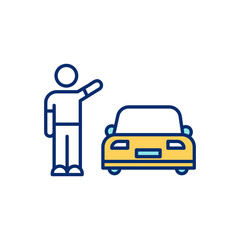 Hitchhiking RGB color icon. Cheapest traveling way. Asking strangers for ride in car. Being transported by chance. Obtaining free ride in passing vehicle. Isolated vector illustration