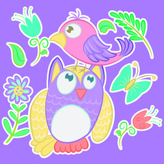 Illustration vector cute Owl with background for fashion design