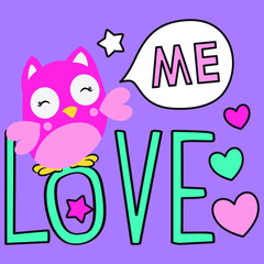 Illustration vector cute Owl with background for fashion design