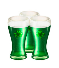  three glasses of green drink with a leaf of clover on them on St. patrick's day
