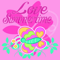 Illustration vector cute butterfly with text and flowers for fashion design © delacroix7