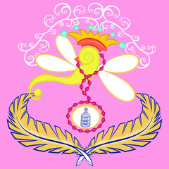 Illustration vector cute dragonfly with text and background for fashion design