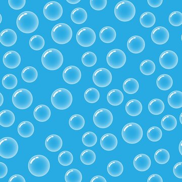 Seamless pattern with soap bubbles. Blue water. Bright sea. Cartoon style
